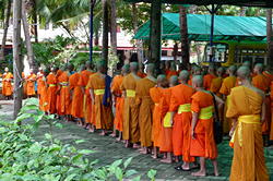 Monks in Wat Nong Wang during a ceremony (Khon Kaen)
