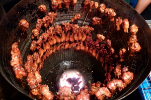 Grilling bits of chicken