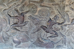 Scène de bataille sur un bas-relief d'Angkor Wat