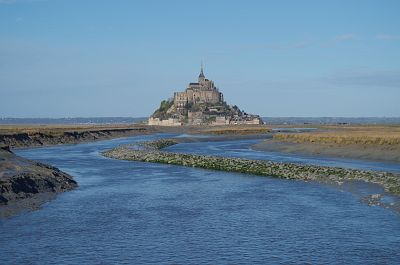 The Mont Saint Michel on a bright and sunny winter day.
