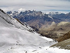 View down from Thorung La towards the Muktinath area