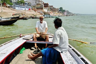 Something to write home about; Thomas rowing on the Ganges in Varanasi