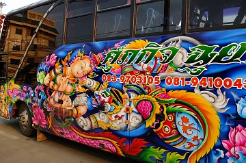 Colourful tourist bus in Ayutthaya, Thailand