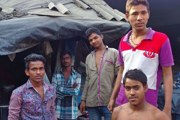 Mumbai: a group of young dhobi-wallahs in the dhobi ghats.