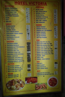 The menu of the Rice Hotel Victoria in Guwahati.