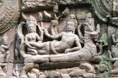 Cambodia, temples of Angkor: detail of a bas-relief.