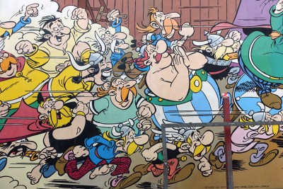 Mural of Asterix and his friends rushing to fight the Romans (Brussels, Belgium).
