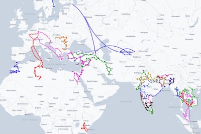 Thomas and Vero's travels, not including“home trips” in neighbouring Europe (© MapTiler © OpenStreetMap contributors).