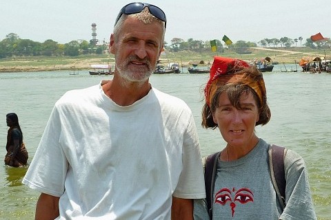 V+T after taking a perfunctory bath in the Ganges at its confluence with the Yamuna, Allahabad May 2013