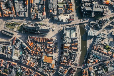 Like all other cities we visited, Ghent's city centre is pedestrianised as illustrated by this picture displayed in the city museum.