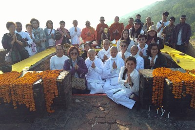 Group of Thai pilgrims on top of Vulture Hill.