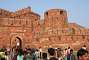 Entrance to the fort (January 2009). The second arch in the background (nearly perpendicular with only the top visible) is the inner side of the Amar Singh Gate, the real entrance to the fort.