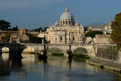 Rome: The basilica of Saint Peter seen from the river Tiber.