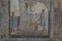 House of the Golden Cupids: fresco showing Jason, with one sandal only, stepping in front of Pelias. Jason was the son of Aeson, king of Iolcos in Thessaly. His half-uncle Pelias usurped the throne and imprisoned Aeson, killing all his descendants except Jason who was saved and sent away to be raised by the centaur Chiron. An old prophecy had warned Pelias of a man wearing only one sandal. Many years later when Pelias was holding games in honour of Poseidon, the grown Jason arrived in Iolcos to claim the throne. Having lost one of his sandals while helping an old woman (actually the goddess Hera in disguise) to cross a river, Jason was introduced as the man with one sandal and when he challenged Pelias, the king remembering the prophecy told Jason that he would only give him the throne if he brought back the Golden Fleece, a task which he believed to be impossible and which would keep him far away from Iolcos.