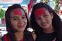 Pretty girls with their “Dashain tikka” on the forehead at the Bindhyabasini temple in Pokhara.