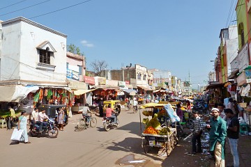 The main shopping street in small town Bidar