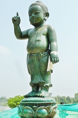 Lumbini - Statue of the Buddha after his birth standing on the seventh lotus flower and proclaiming his destiny to the world: <em>I am chief of the world. Eldest am I in the world. Foremost am I in the world. This is the last birth. There is now no more coming to be.</em>