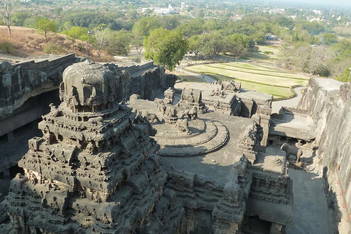 Maharashtra: le temple de Kailasa à Ellora, construit en 760