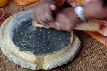 Preparing Thanaka paste