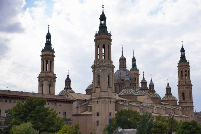 The colourful domes of the Basilica of the Virgin of the Pilar in Zaragoza (Aragon).