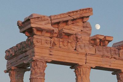 The moon over the Temple of Athena in Side.