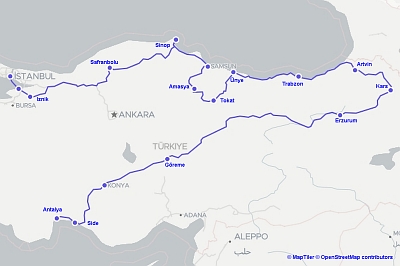 Our itinerary (© MapTiler © OpenStreetMap contributors).