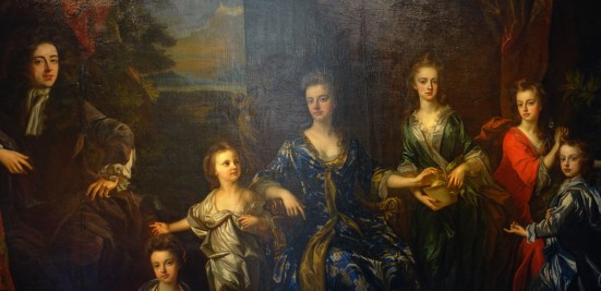Painting of the family of John Churchill, 1st Duke of Marlborough. From left to right: the 1st Duke John (1650-1722), Elizabeth (1687-1714), Mary (1689-1751), the Duchess Sarah (1660-1744), Henrietta (1681-1733), Anne (1684-1716) and John (1686-1703)