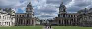 The Old Royal Naval College in Greenwich seen from the Thames. This picture is a panorama. Press F to expand the picture to its real size and use the bottom scroll bar to navigate through it.