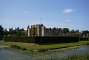 View of the castle from the moat. The garden inside the moat is called the Tudor garden.