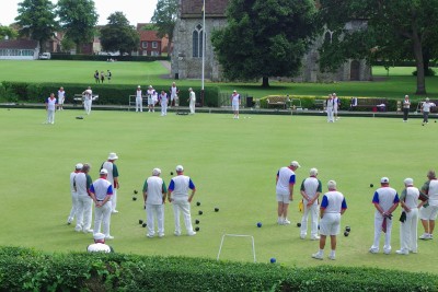 A game of lawn bowling in the village of Fishbourne, West Sussex.