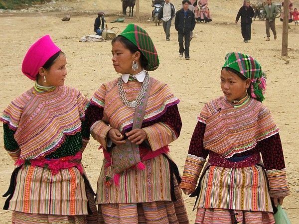 Tribal girls chatting on the way to the market, Vietnam